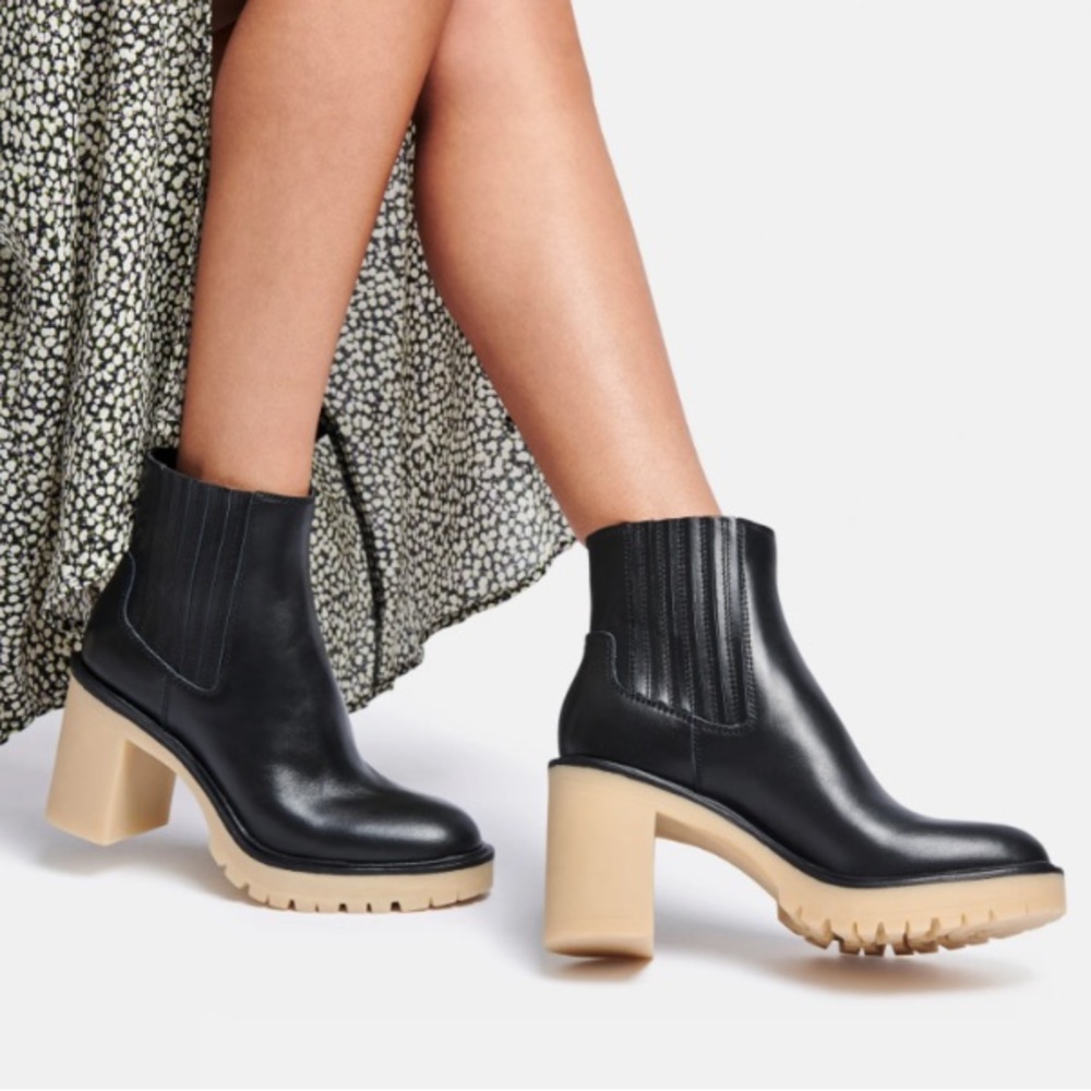 Dolce Vita Caster H2O Waterproof Rubber sole Black Leather Bootie Size 7